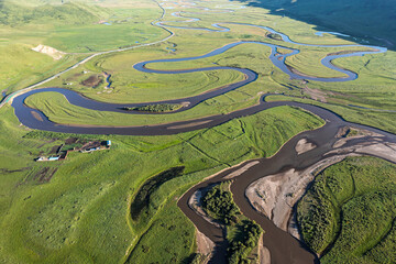 Aerial view of Manzetang Qianwan Wetland in Aba County, Aba Prefecture, Sichuan Province, China