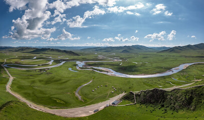 Aerial view of Manzetang Qianwan Wetland in Aba County, Aba Prefecture, Sichuan Province, China