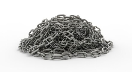 Pile Of Silver Metal Chains On A White Background