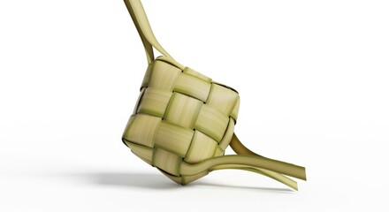 Woven Diamond Shaped Ketupat Rice Cake On White Background