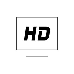 Illustration of a square containing the letters hd above a thin line representing a television stand