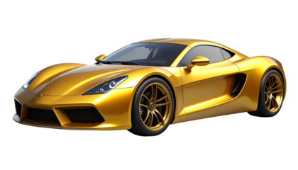 Golden sports car with modern design and aerodynamic curves, perfect for automotive enthusiasts and promotional materials, isolated on transparent background