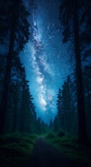 Fototapeta premium Stunning Night Sky Over Forest - A Majestic Celestial Display.