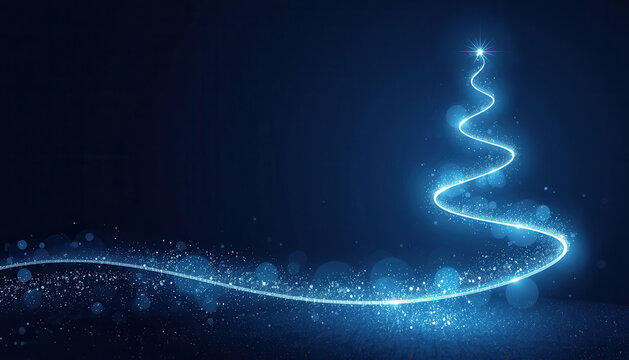 Albero di natale stilizzato luminoso su sfondo blu. Generative AI