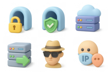 Vpn icon set featuring security, server, and privacy elements for digital design