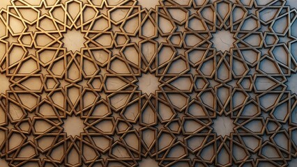 Intricate wooden Islamic geometric art background, classic mosaic pattern, elegant ornamental surface