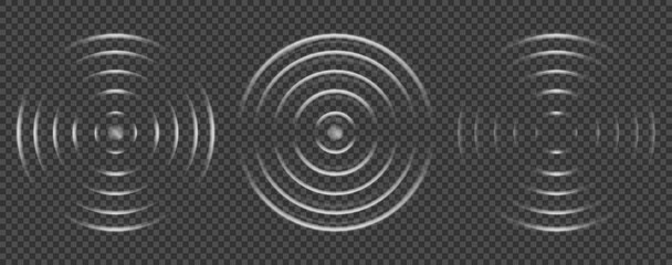Sound wave ripple with circular wifi signal and radar sonar effect for technology. White concentric neon ultrasonic pulse in radial vibration motion for tech background. Abstract transparent alert