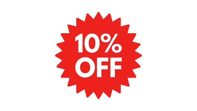 10% off icon animation . 10% off promotion discount video . Discount starburst symbol . Red discount labels