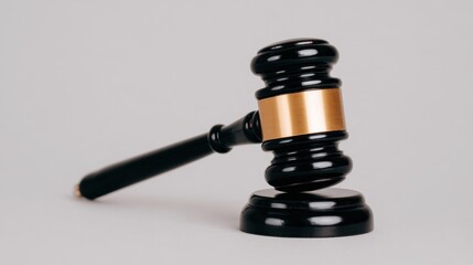 Close-up of judicial proceedings wood gavel and gold accents in a courtroom environment