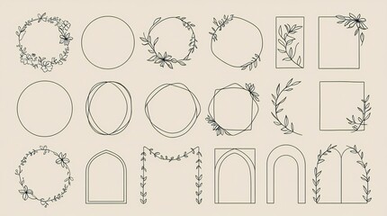 Collection of hand drawn floral borders and frames for design