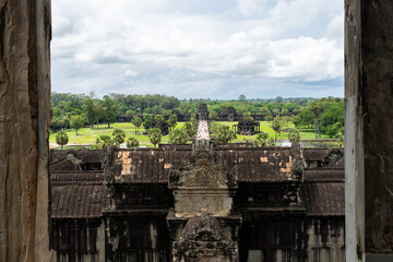 Angkor Wat temple view from a window in Siem Reap, Cambodia