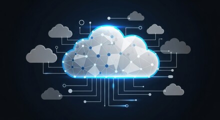 Digital networking illustration depicting cloud computing and information technology