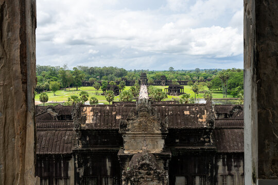 Angkor Wat temple view from a window in Siem Reap, Cambodia