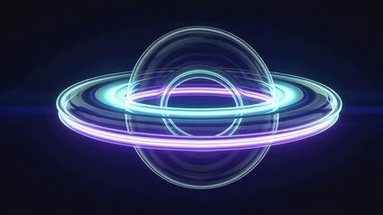 Abstract futuristic neon sphere animation for technology, science, and metaverse concepts in vibrant blues and purples on a dark space background - Powered by Adobe
