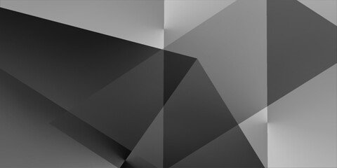 Fototapeta premium Black white dark gray abstract background. Geometric pattern shape. Line triangle polygon angle. Gradient. Shadow. Matte. 3d effect. Rough grain grungy. Design.
