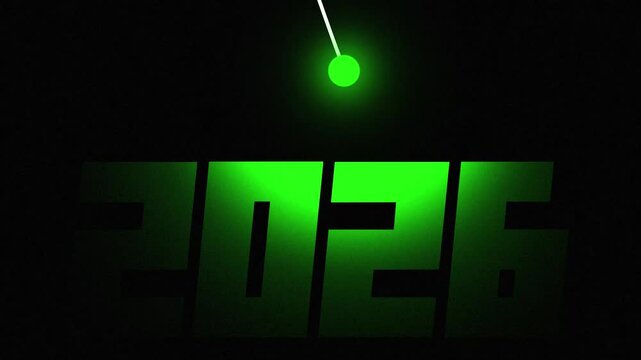Futuristic Green Pendulum Countdown for 2026 in a Dark Modern Setting