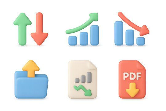 Simple icon set featuring growth analysis and document management for digital applications