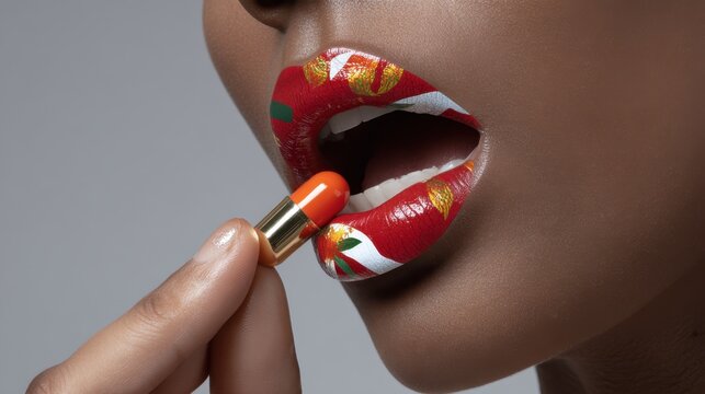 Vibrant lip art creation studio photography abstract close-up cosmetic experimentation