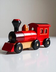 Fototapeta premium Close-up studio shot of a vibrant, vintage-style wooden train