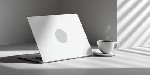 Minimalist laptop and coffee setup