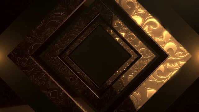 intricate spinning square tunnel featuring ornate floral panels and dim central area