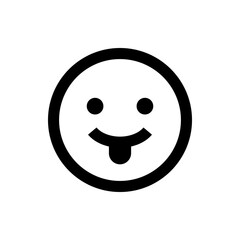 A simple black and white drawing of a smiley face with its tongue sticking out in a playful manner