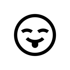 Illustration of a circular face with closed eyes and a tongue sticking out in a playful expression