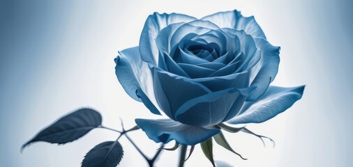 blue rose blooming delicate petals banner concept of floristry, christmas