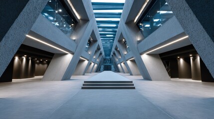Obraz premium Futuristic architectural design modern building interior space urban environment wide angle view