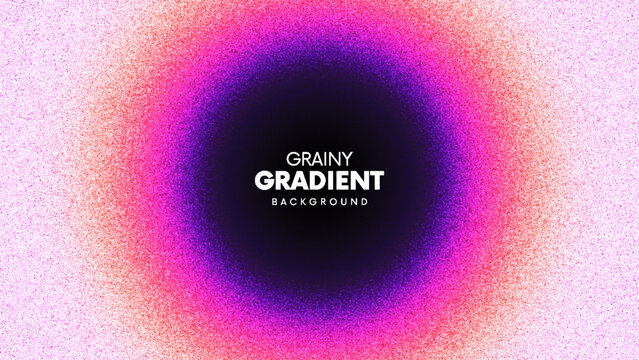 Vibrant grainy gradient background with deep dark void and film grain texture created from thousands of individual dots. Soft dark core for text placement, branding visuals, covers and digital media