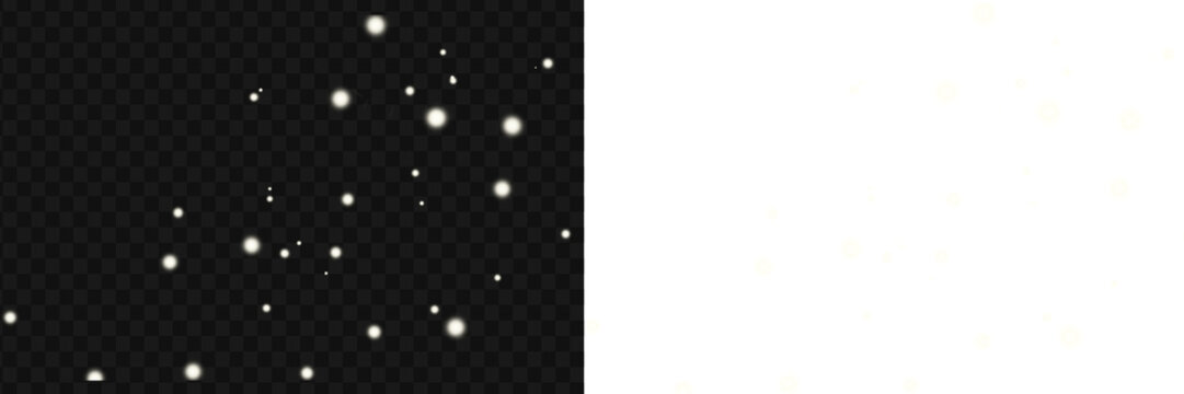 Glowing firefly sparkle light particles overlay on transparent background