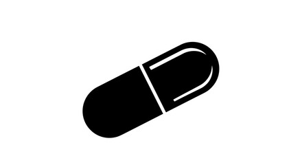 Black and White Capsule Pill Icon Illustration.