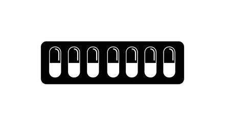 Black and White Capsule Pills in Blister Pack Illustration.