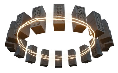 Futuristic ring of tall buildings with energy flow