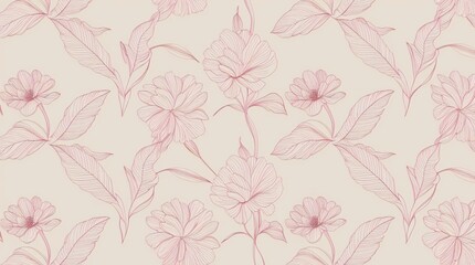 Delicate pink floral pattern with hand drawn botanical elements