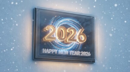 poster mockup template on a wall in outlined style featuring huge fireworks exploding above a detailed city skyline at night for happy new year 2026 design template