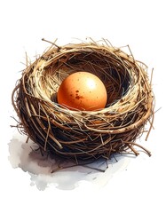 Close-up view of a bird's nest with a single egg