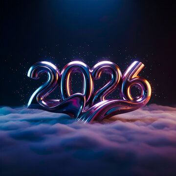 Iridescent 2026 Numbers Emerging from Ethereal Clouds