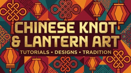 geometric youtube channel header for chinese knot and lantern composition with gold foil effect on typography