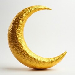 Crescent moon, gleaming gold, pristine white backdrop , royalty free, texture, photography