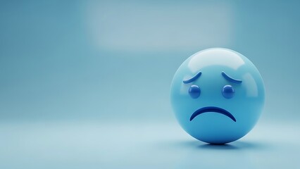 Sad emoji background blue depression concept render