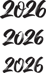 Obraz premium Handwritten Brush Script 2026 Typography VectorBlack Ink Stroke New Year 2026 Modern CalligraphyArtistic Hand-Drawn 2026 Design Element