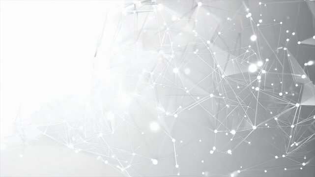 白背景に浮かぶ抽象的なネットワーク構造 ズームアウト