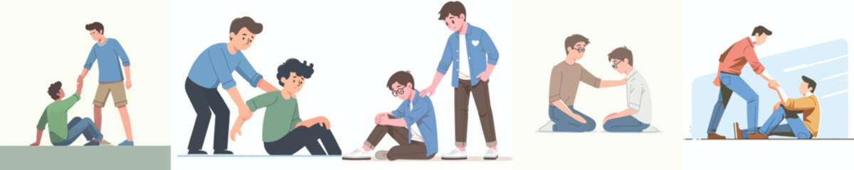 vector man helping his friend get up