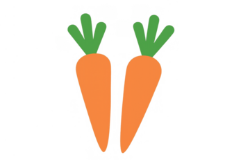 Two organic carrots with green leaves, cartoon illustration representing healthy eating and vegetarian food concept