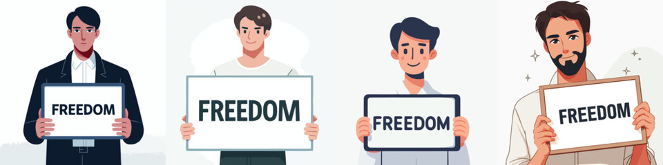 vector of a man holding a sign that says "Freedom"