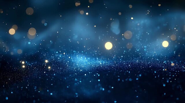 横へ流れる青い光と粒子の幻想的な背景