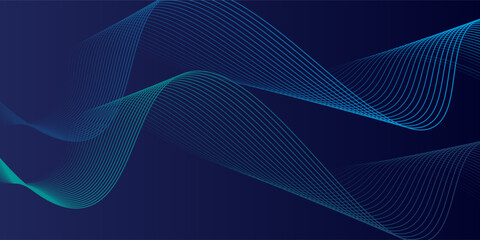 Abstract glowing wave lines on dark blue background. Dynamic wave pattern. Modern flowing wavy lines. Futuristic technology concept.