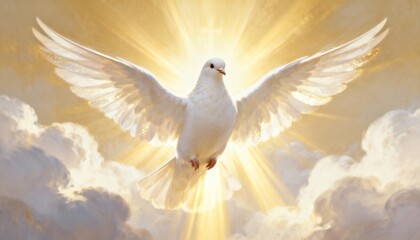 White dove representing the Holy Spirit, symbolic Christian and spiritual scene, serene and sacred, perfect for religious, inspirational, Easter, Pentecost, and Christian artwork or photography.
