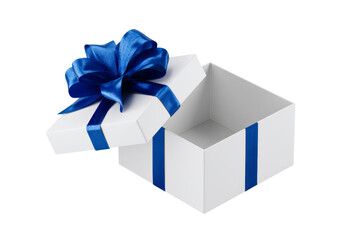 Open Gift: White box with royal blue bow, waiting for a delightful surprise.